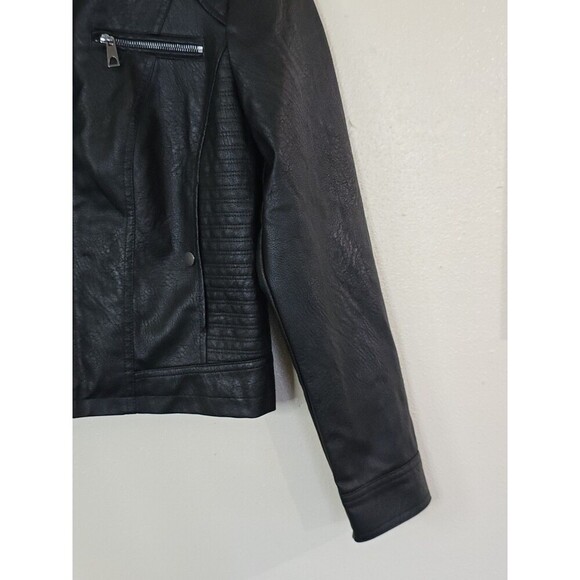 Fahsyee Black Faux Leather Biker Jacket Womens Size Medium Grunge Moto - Picture 2 of 9